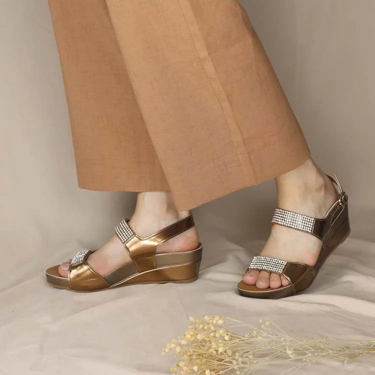 [20% off at cart] Diamond Strappy Slingback Low Wedges