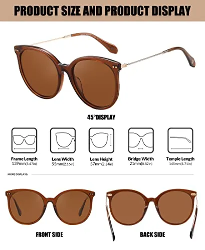 DUCO Classic Round Polarized Sunglasses Womens Vintage Acetate Shade DC2340
