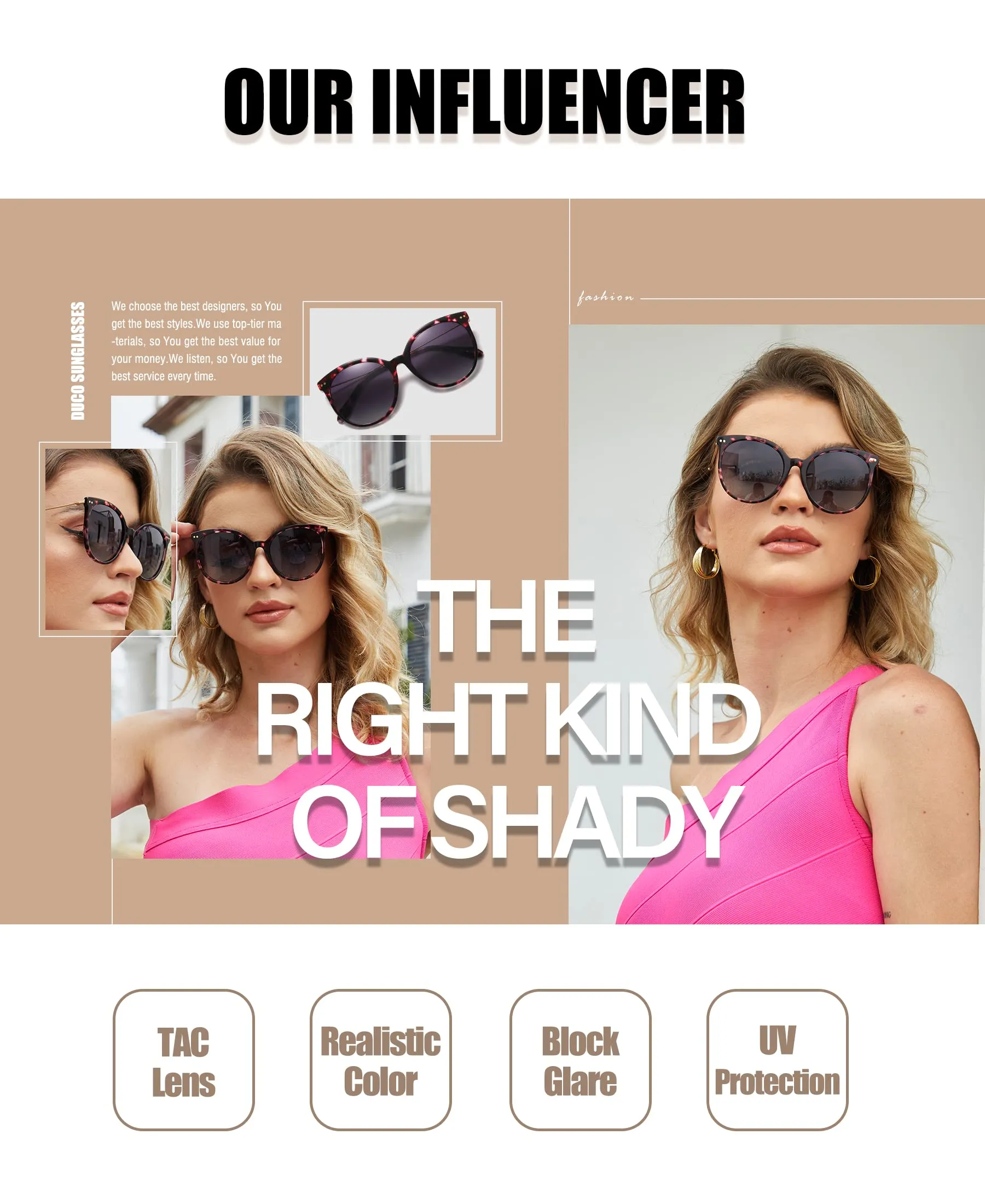 DUCO Classic Round Polarized Sunglasses Womens Vintage Acetate Shade DC2340