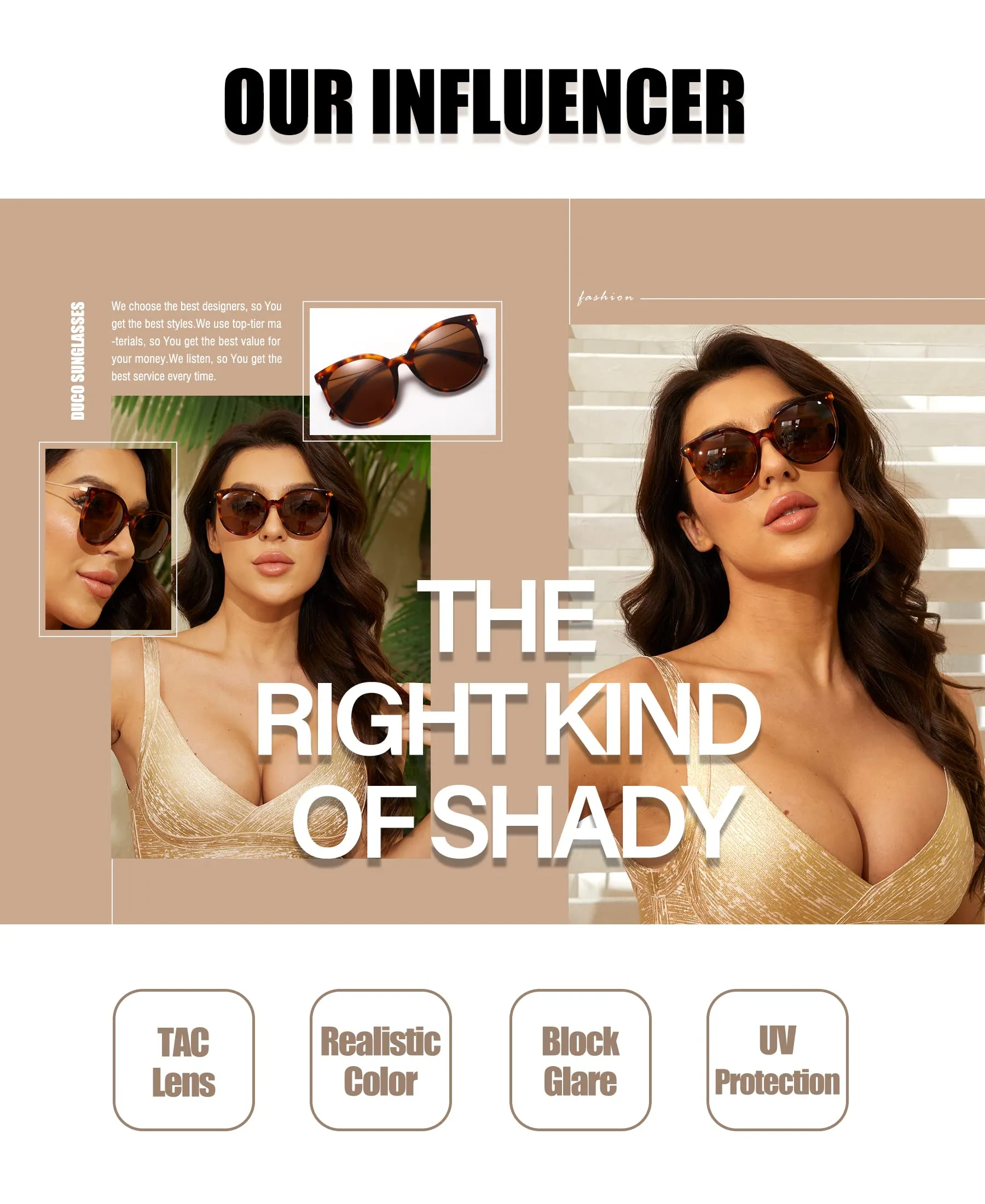 DUCO Classic Round Polarized Sunglasses Womens Vintage Acetate Shade DC2340