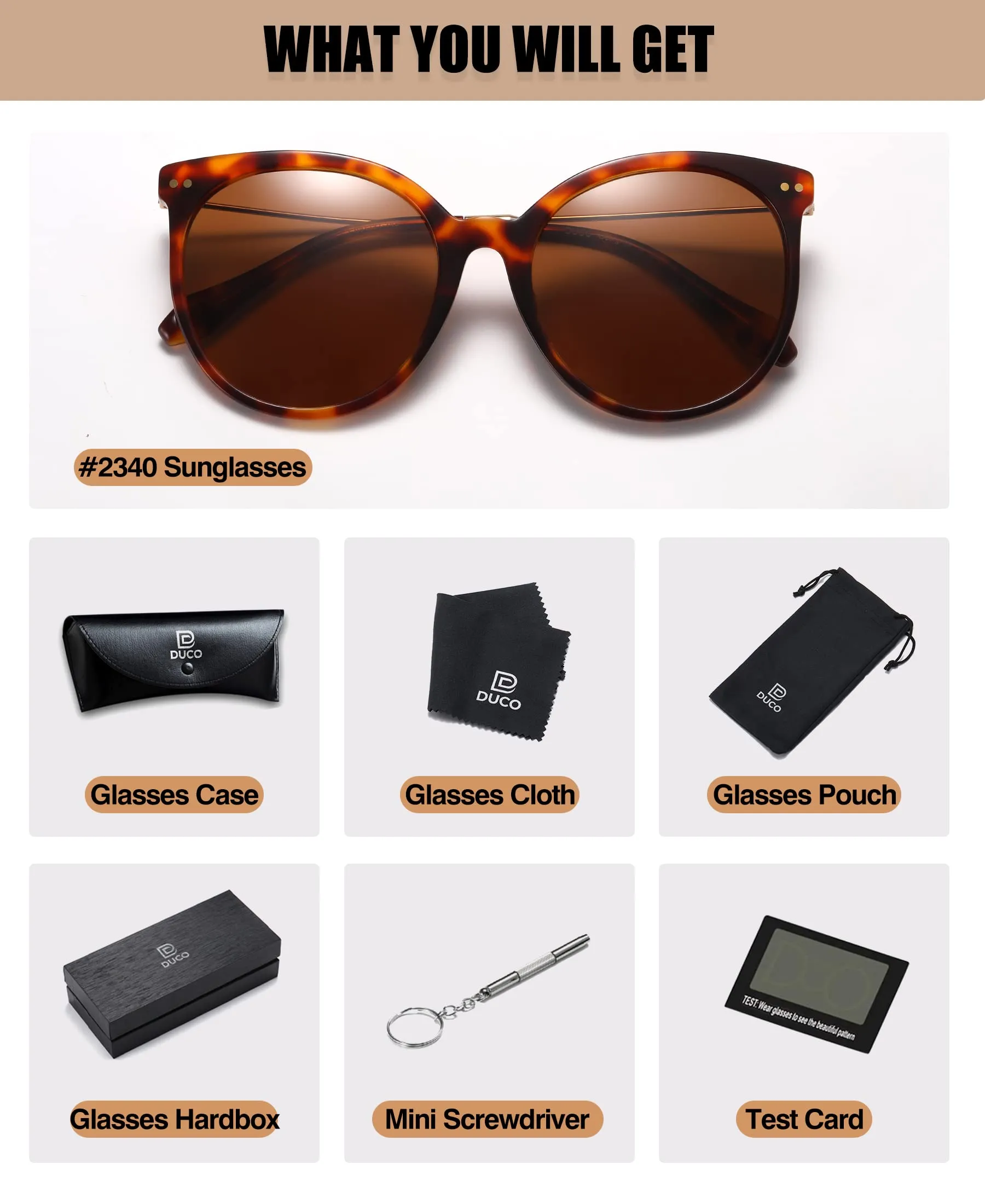 DUCO Classic Round Polarized Sunglasses Womens Vintage Acetate Shade DC2340