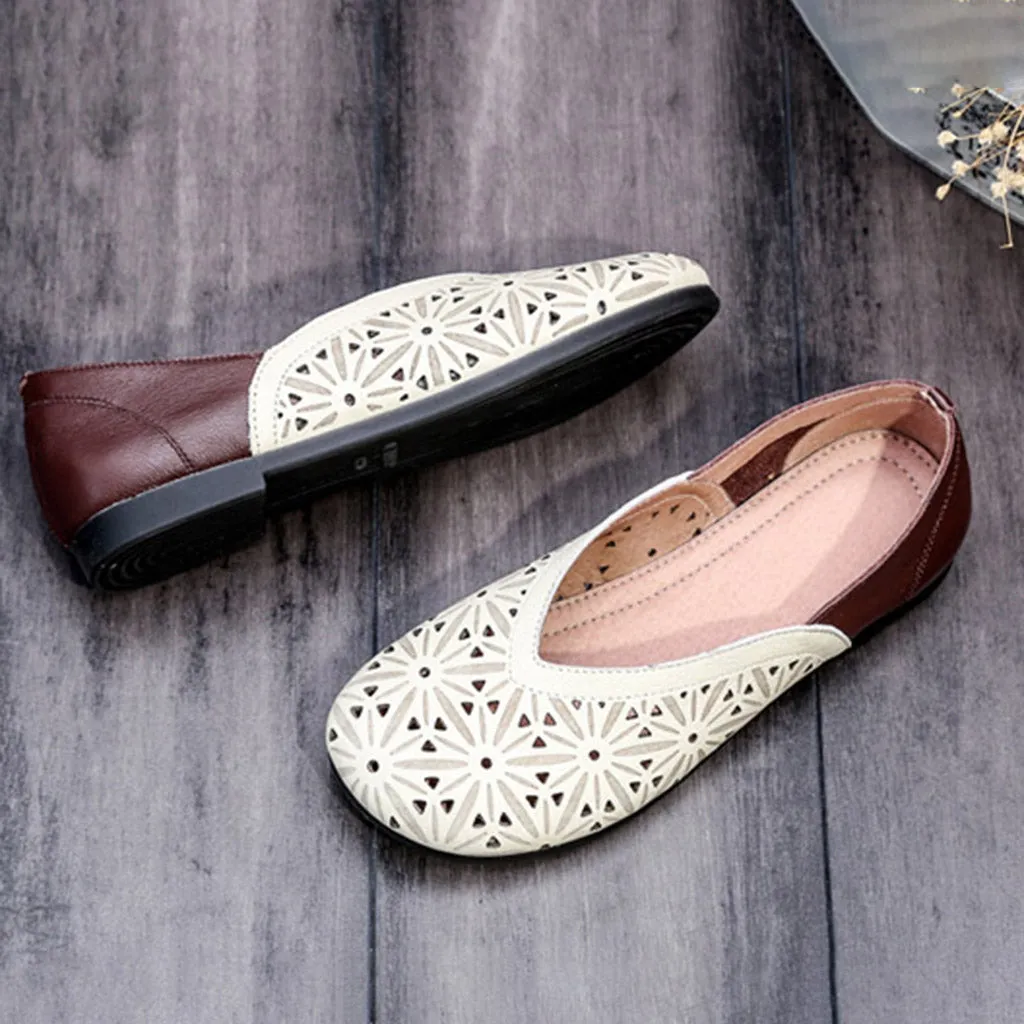 Hollow Handmade Women Retro Flat Shoes