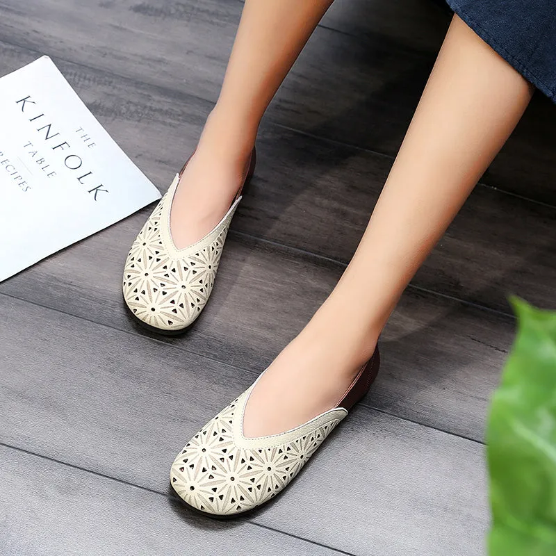 Hollow Handmade Women Retro Flat Shoes