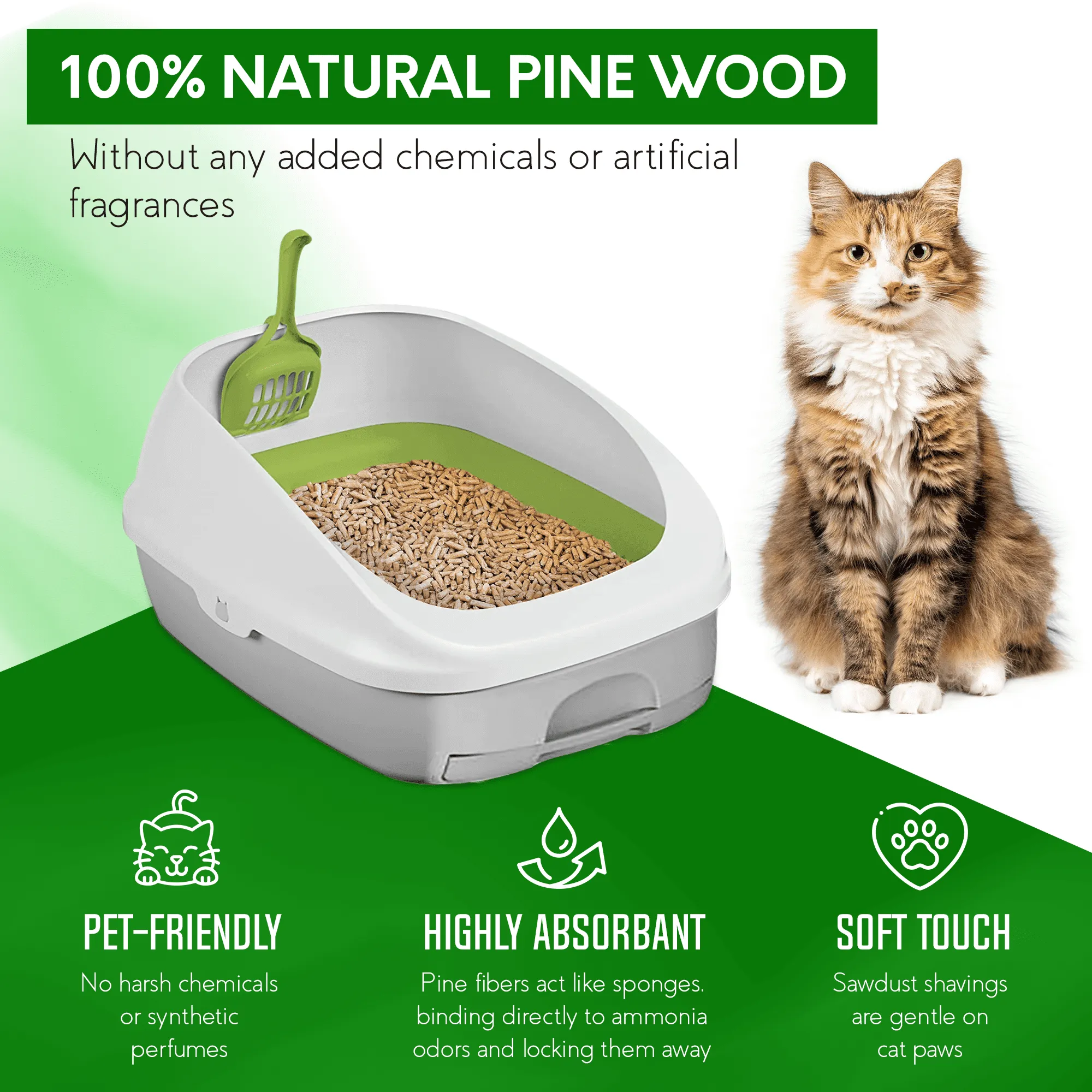 PetsWorld Natural Pine Cat Litter: Non-clumping, low dust, odor control, suitable for sifting boxes